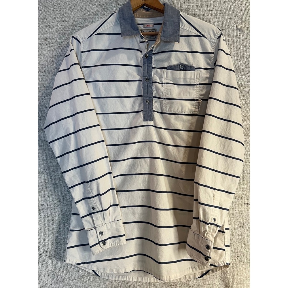 Burton Durable Goods Mens Large MB Murray LS Striped Pullover Shirt Cream Navy